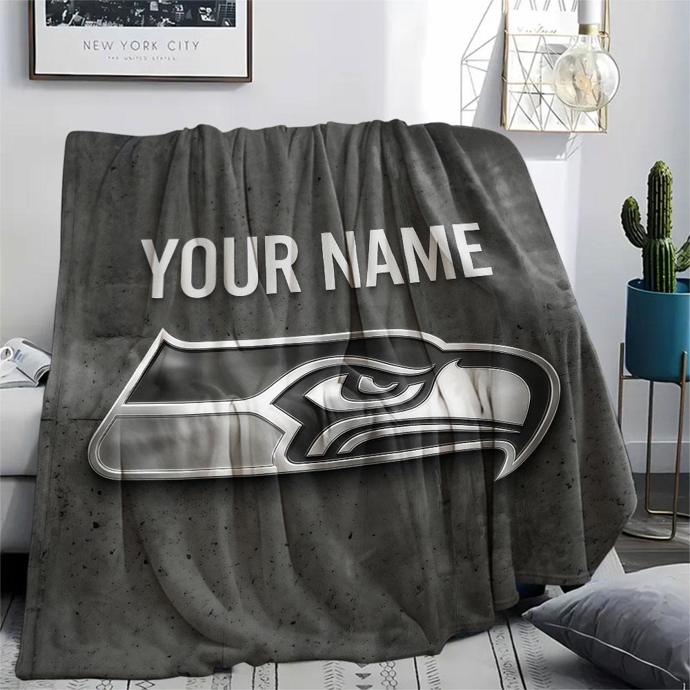 Custom Name,Seattle Seahawks Printed Flannel Blanket, Soft Throw for Bedroom Sofa, Washable, Christmas Present, Great Gift.