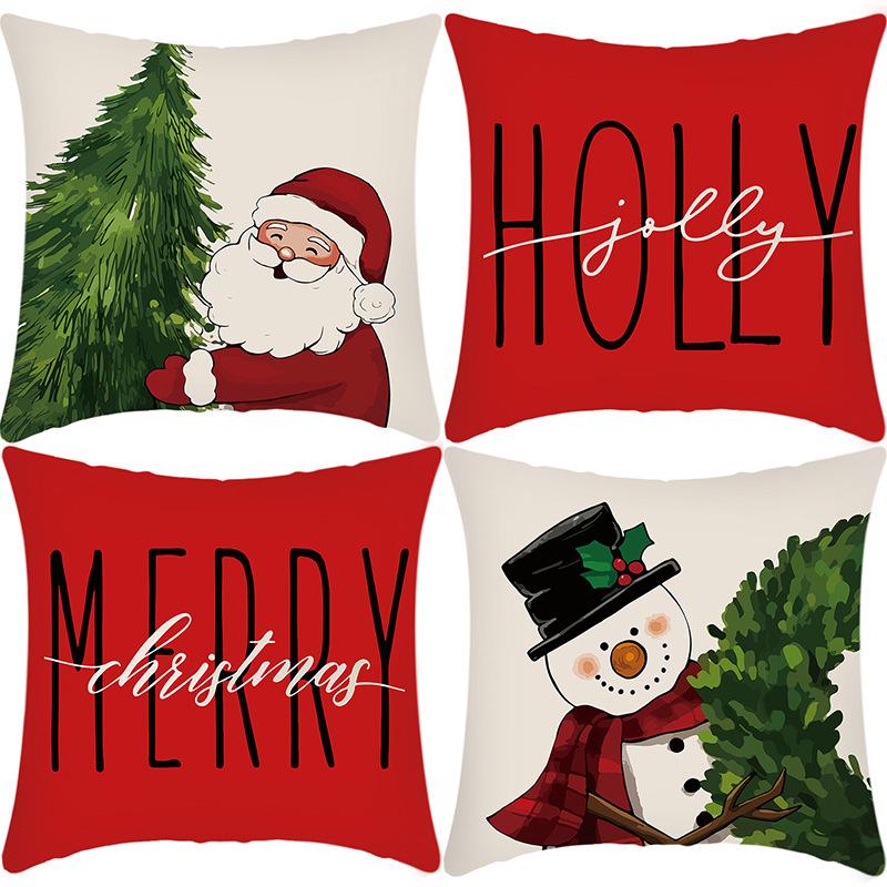 

New Christmas Elk Santa Print Pillow Home Sofa Cushion Cover 45 * 45Cm pillowcase