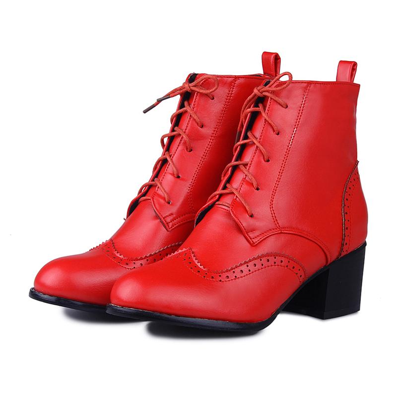 Fashion Fashion Women's Ankle Boots Sewing White Red Brown Heels Short Boot Female 2024 Autumn Winter Party Dance Shoes Large Size 50
