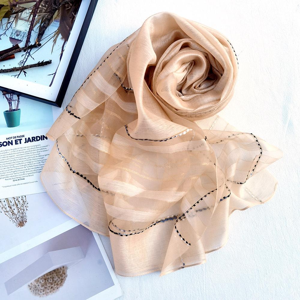 New Silk Scarf Women's Scarf Shawl Striped Mulberry Silk Scarf Sunscreen Large Silk Scarf