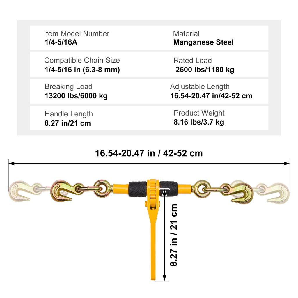 SucceBuy 2/4pcs Ratchet Chain Binders 1/4"-5/16" Load Binder with 2 Hooks Tie Downs Tow Chain for Flatbed Trailer Transport