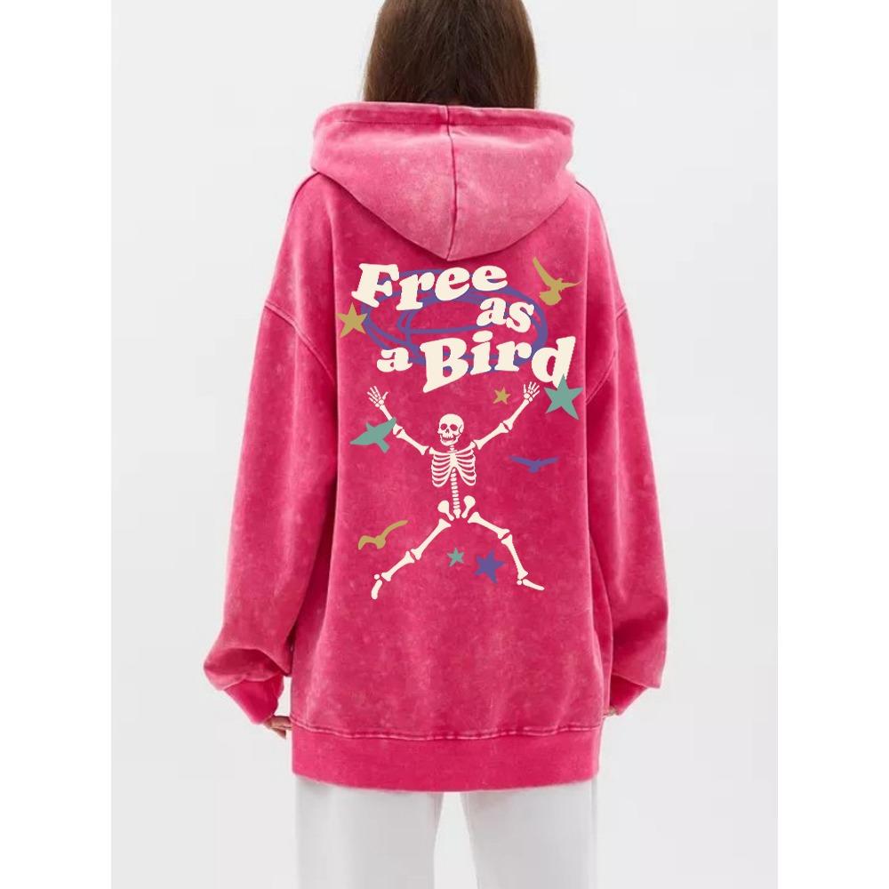 Trendové dámské mikiny s kyselým praním, volné jako pták, s potisky kostlivce, mikiny nadměrné velikosti s kapsou, bavlněné oblečení s kapucí