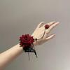 Vintage Gothic Red Lace Wrist Gloves with Rose Detail - Lolita Hand Jewelry, Free Shipping for Halloween