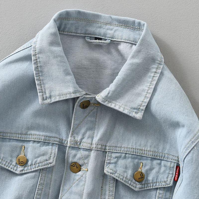 Korean Version Short Denim Jacket Men Youth Fashion Streetwear Vintage Style Button Light Jean Coat Spring Fall Casual Cargo Men Clothing