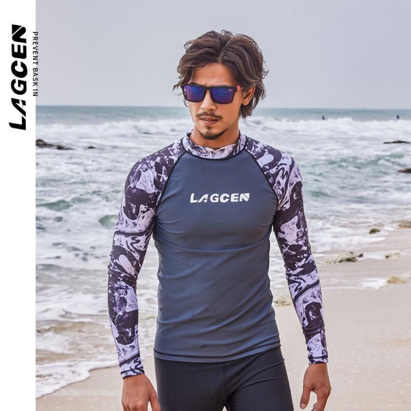 Mens Long Sleeve Rash Guard UPF 50 Quick Dry Swim Shirt Snorkeling Surfing Diving Water Sports