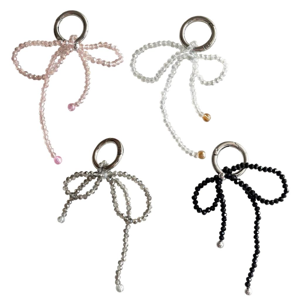 Delicate Keychain with Beaded Bowknot Phone Charm Unique Keyring Cute Pendant for Car Bag Wallet Backpack