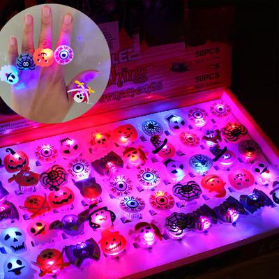 50PC Halloween Light Up Ring Party Toys Glow-in-the-Dark Rings Halloween Party Supplies for Trick or Treat Gifts