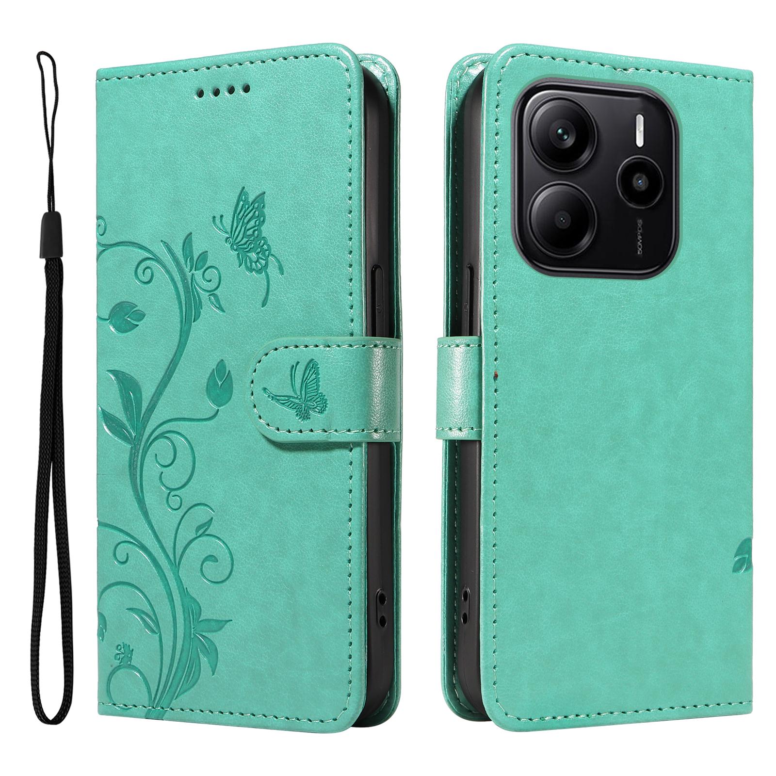 

Для Xiaomi Redmi Note 14 4G (164,84 мм) Чохли з ПУ шкіри з квітковим візерунком, гаманець-підставка, чохол для телефону з ремінцем Green