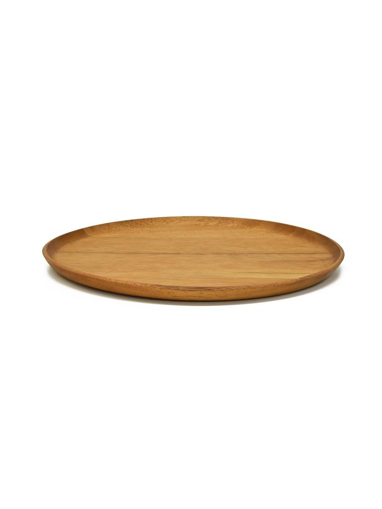 Swanson Shoji Chabatree Round Plate, Wooden Acacia, 30.5cm, Lunch Plate, Blanche, CU-236