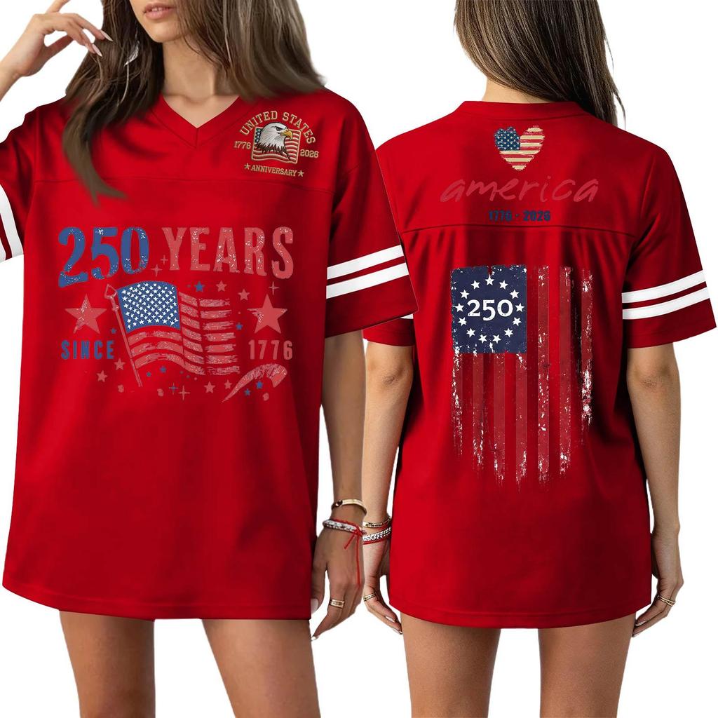 Damen Casual Mode V-Ausschnitt Sport Unabhängigkeitstag Druck Kurzarm Sport T-Shirt Top