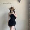 Women's 2026 Black Off-Shoulder Bodycon Dress - Sexy, Waist-Hugging, Hip-Wrapping Spring/Summer Skirt