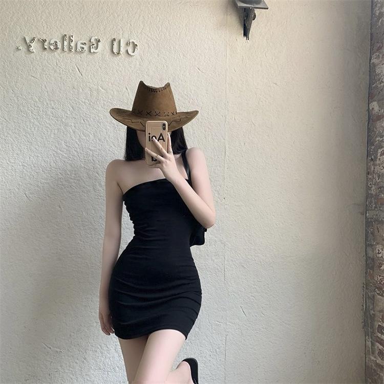 Women's 2026 Black Off-Shoulder Bodycon Dress - Sexy, Waist-Hugging, Hip-Wrapping Spring/Summer Skirt