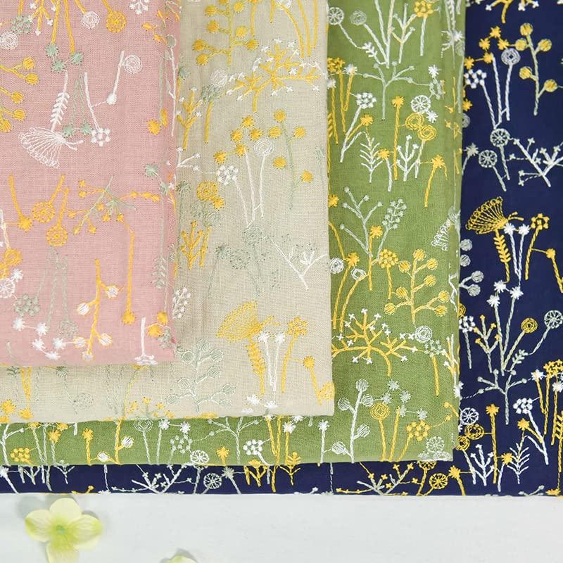 120cm breit x 95cm lang Vintage Floral Bestickter Ramie Stoff für DIY Handwerk (blau)