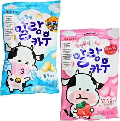 Korean Snack Food Lotte Malang Cow Milk Candy Original & Strawberry Combo (79g X 2packs) / Kfood, Authentic Korean Food