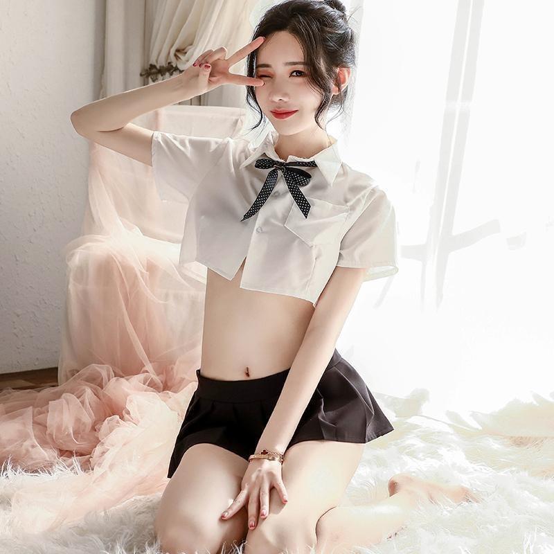 Sex Underwear Sexy Perspective College White Shirt Bow British Pleated Skirt Free