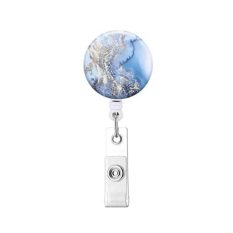 Retractable Badge Holder Reel Clip Marble Print Nurse Exhibition Card Holders Woman Doctor ID Card Chain Clips