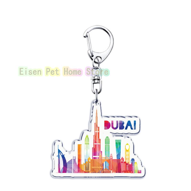 Classic Dubai City Travel Keychains Dxb Airport Tickets Key Chain Ring for Bag Hero Pendant Keyring Jewelry Fans Gifts