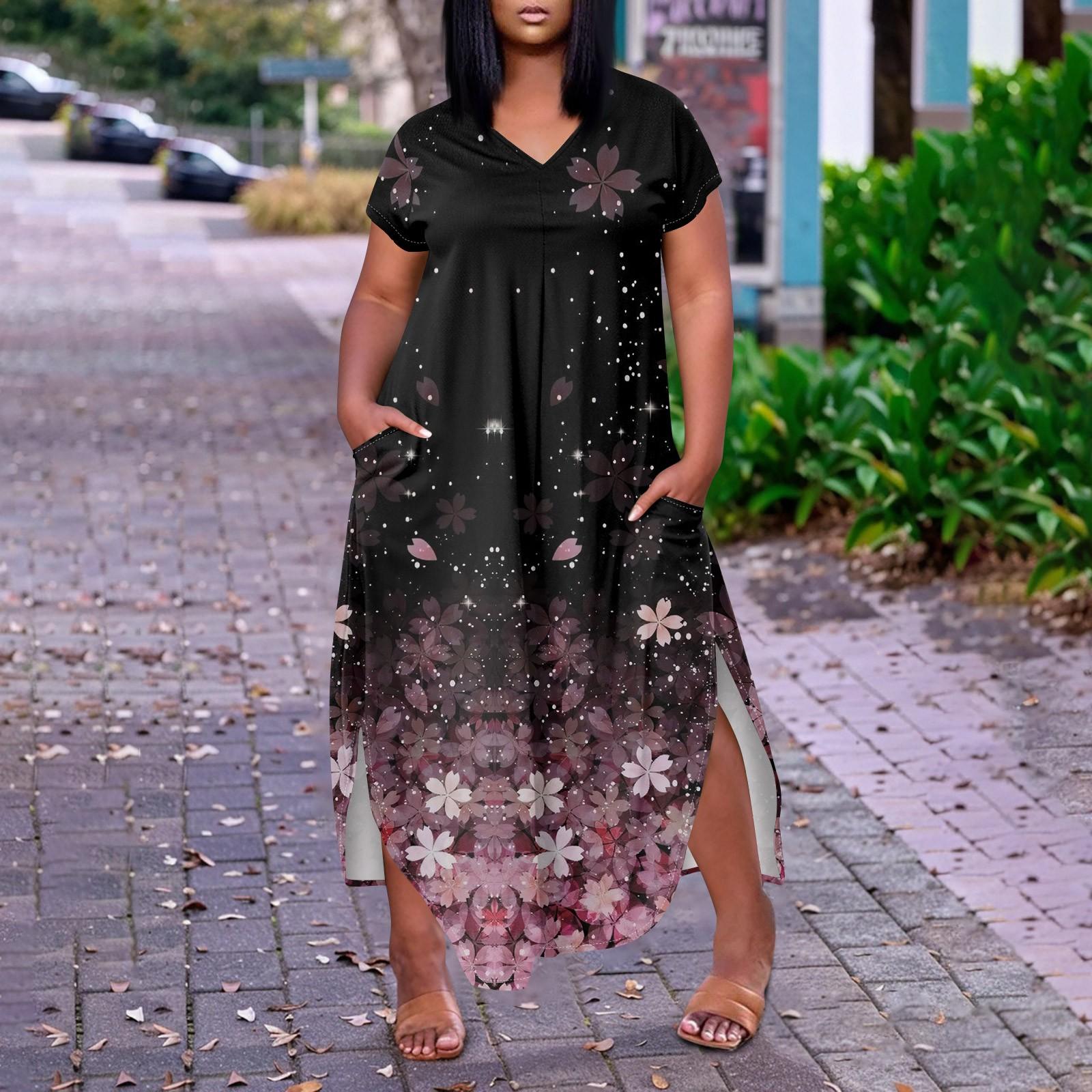 

Женское повседневное платье с коротким рукавом и круглым вырезом больших размеров Temperament XL розовый