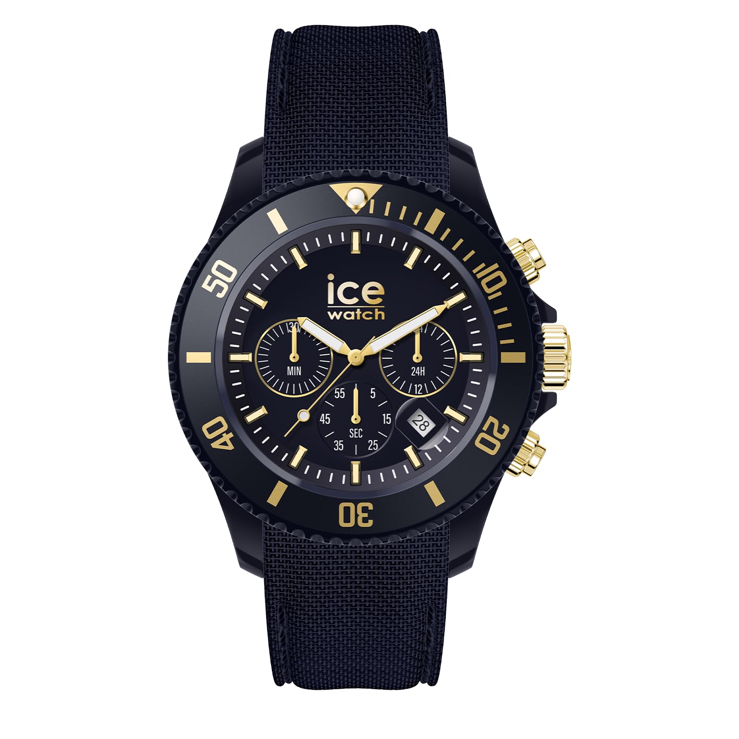 ICE-WATCH ICE Chrono 021601 Мужские часы Темно-синие Золотые Средний размер 40 мм Хронограф Водонепроницаемость 10 АТМ Силиконовый ремешок