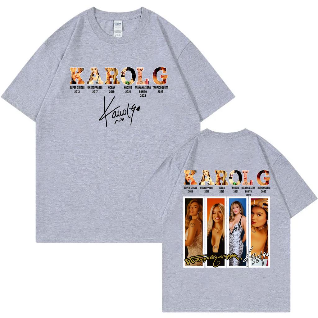 Singer Karol G Double Sided Graphic T Shirts High Streetr Fashion Trend Short Sleeve Tshirts Unisex Unisex Casual Cotton Tshirt
