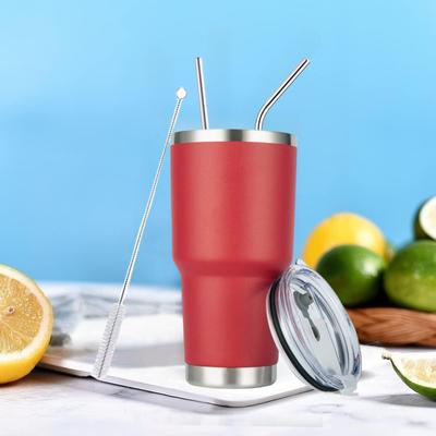 Copo Térmico de 30oz Parede Dupla Aço Inoxidável Isolado a Vácuo Caneca de Viagem com Tampa à Prova de Salpicos Canudo de Metal e Escova