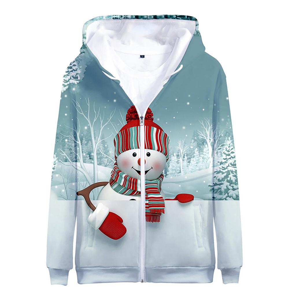 Men's Chrismas 3D Printed Fashion Jacket  Zipper Hooded Loose Casual Holiday Coat Zipper