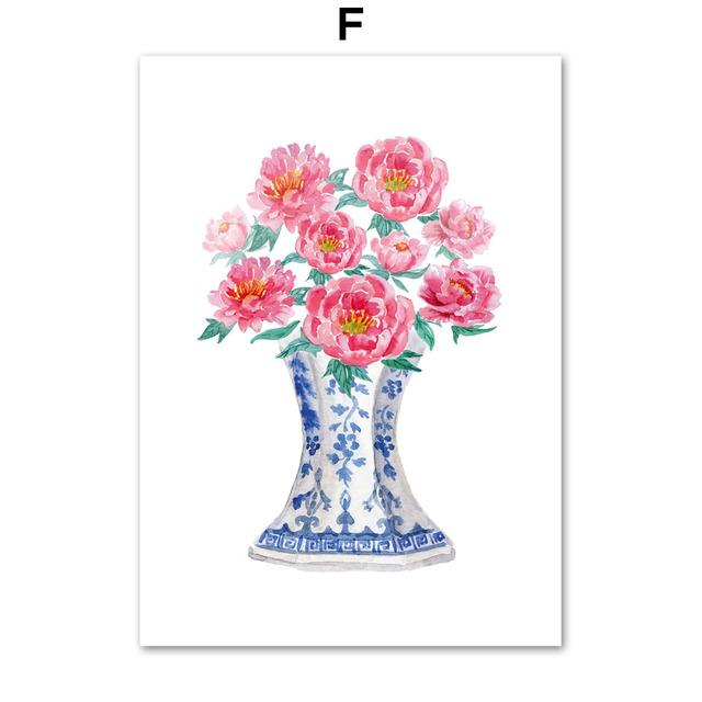 Nordic Minimalist Canvas Picture Blue and White Porcelain Painting Watercolor Posters and Prints for Living Room No Frame