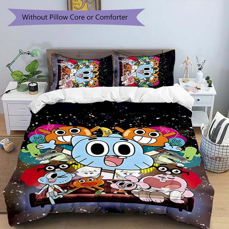 3pcs The Amazing World of Gumball1 pattern bedding set duvet cover set includes duvet cover &pillowcases, perfect all season bedroom decoration & gift