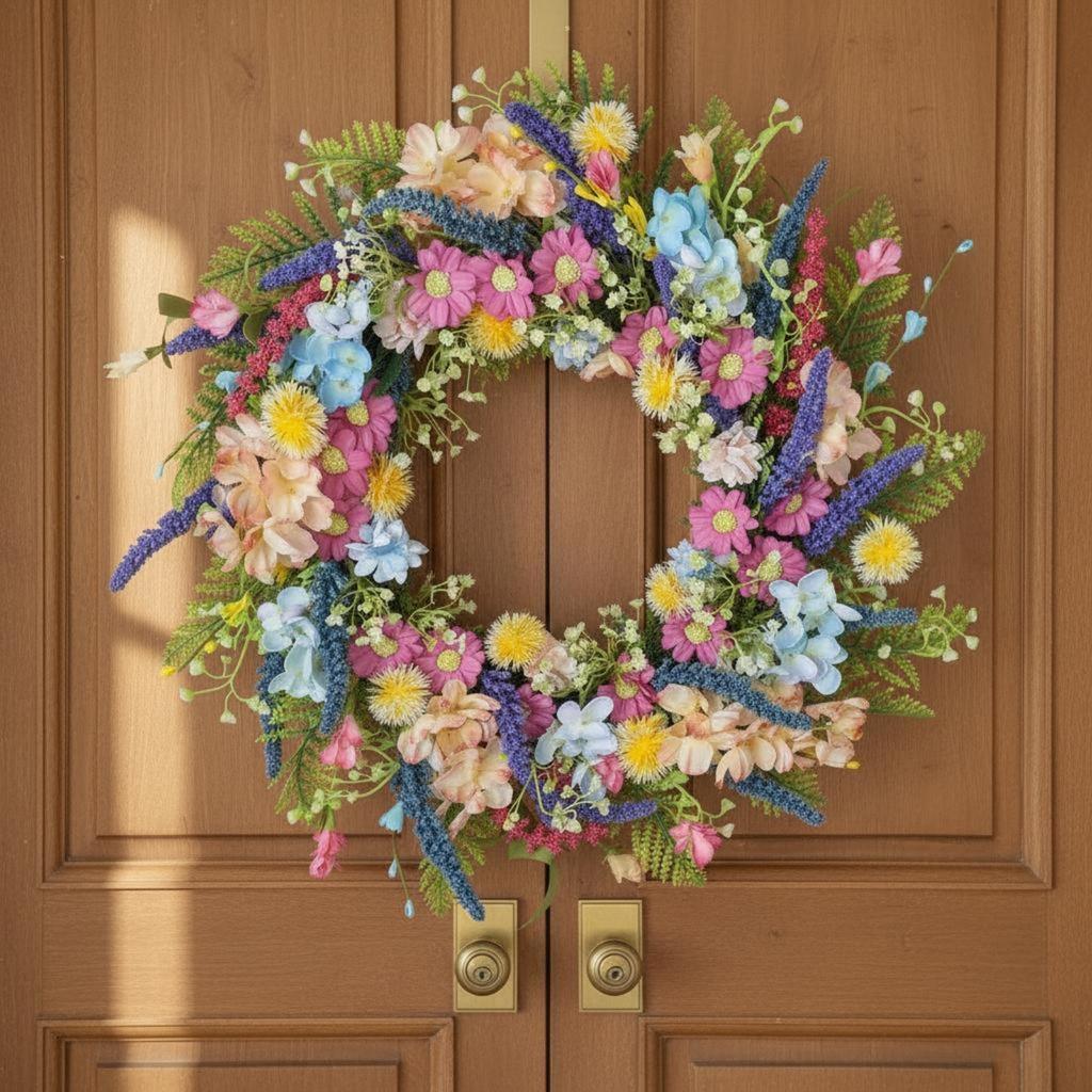 Artificial Flower Wreath Realistic Look Seasonal Floral Wreath Wall Decor Lively Hues House Decoration for Easter, Wedding