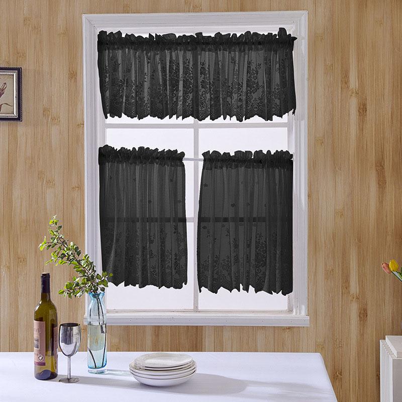Krajkový kávový závěs do kuchyně, Krátký závěs s výšivkou a kapsou na tyč, Závěs stínící slunce pro malé okno, Svíží styl
