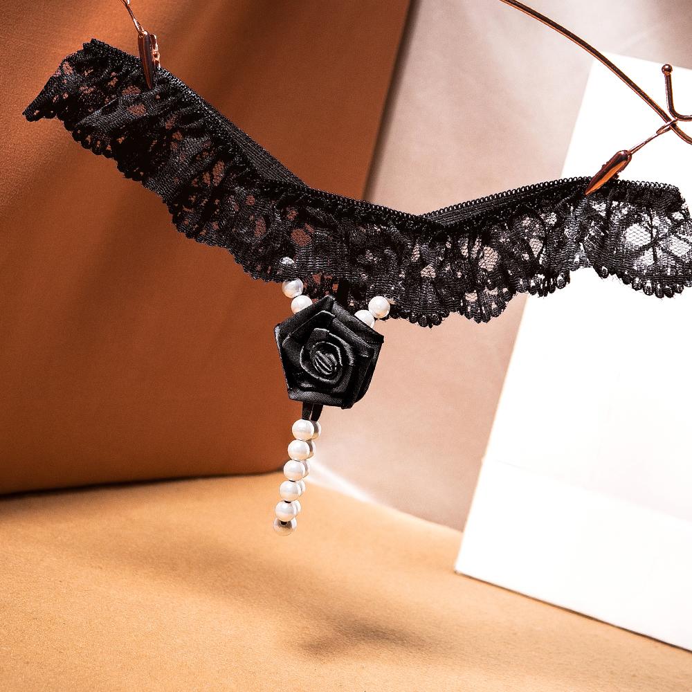 Sexy kvinner Blonderundertøy Dameundertøy Skrittløse truser Perler Perler G-strenger for kvinner Thongs Åpent skritt Sextruse Blomstert gjennomsiktig truser