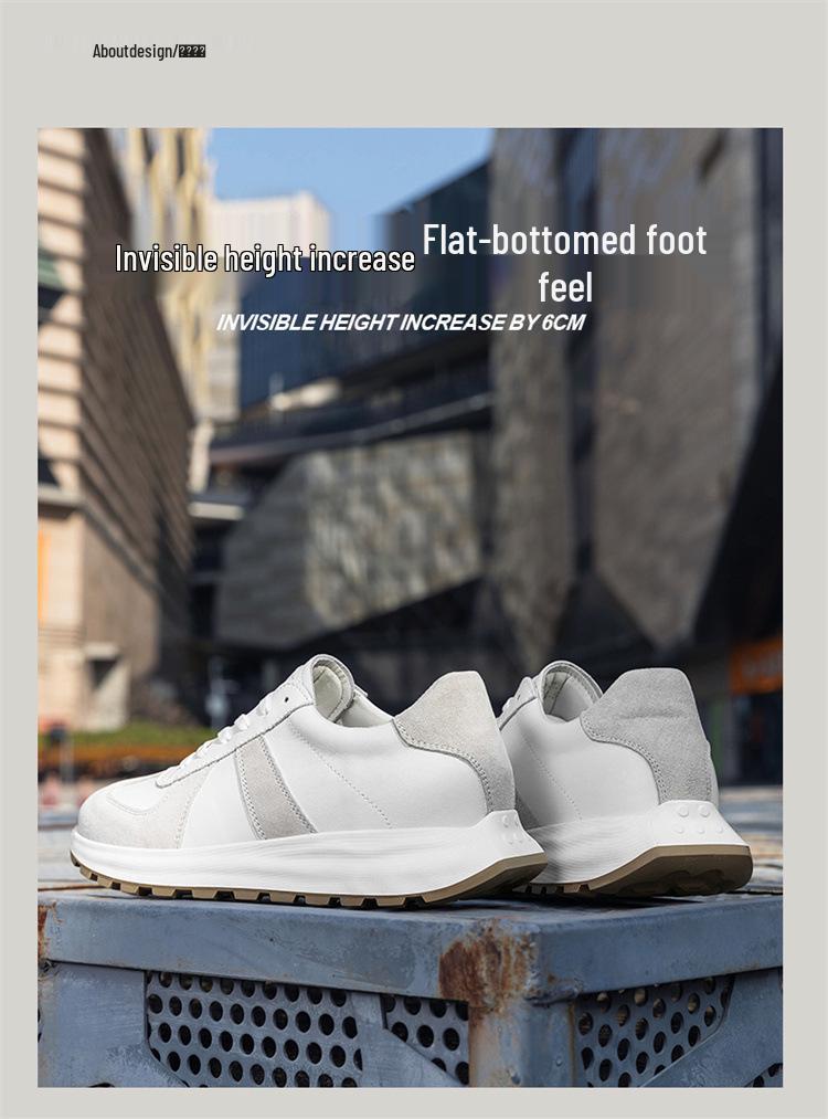 Men's White Breathable Thick-Soled Platform Sneakers - Discreet 8cm Height Boost Casual Dad Shoes