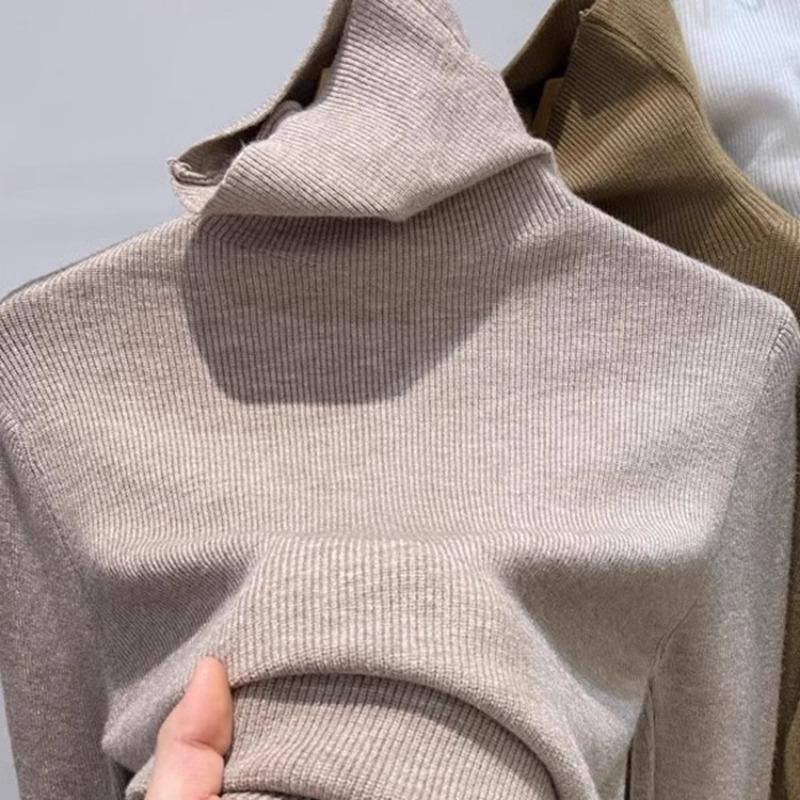 Höst Nya Polotröjor Dam Mode Långärmad Vintertröja Dam Elegant Slim Fit Bas Stickade Tröjor Toppar Kontorsdamer Tröjor 25731