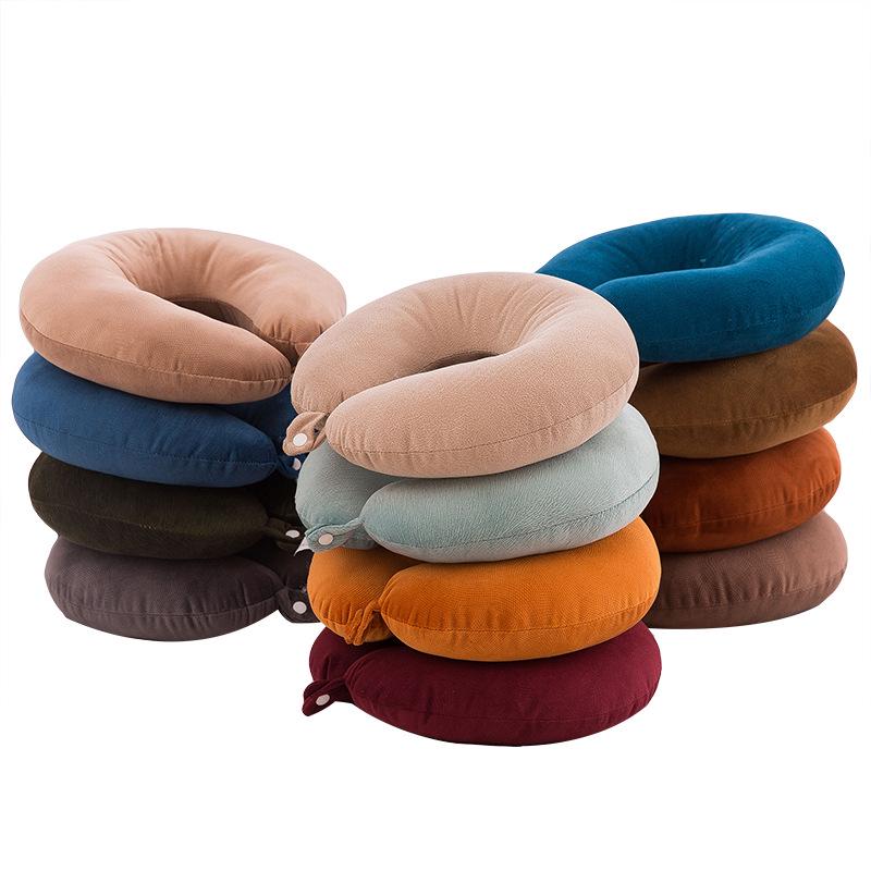 

Однотонная U-образная плюшевая дорожная подушка - поддержка шеи из пеноматериала с эффектом памяти и кнопкой с логотипом, идеально подходит для корпоративных подарков