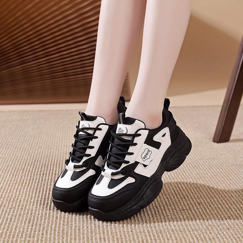 Autumn Student Versatile Platform Dad Shoes Women's Harajuku Niche Design Sense Heightening Board Shoes Lightweight Sports and Leisure Shoes