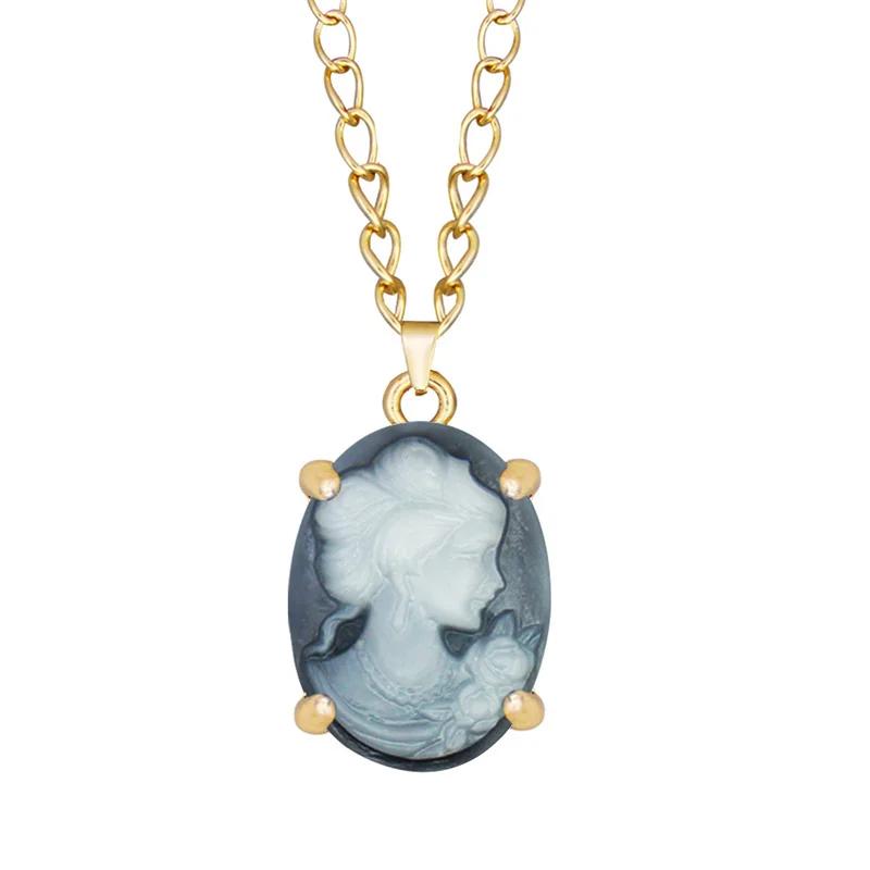 Fashion 9 Colors Lady Queen Cameo Necklace Pendant For Women Gold Color Pink Blue Gray Fashion Claw Cameo Pendant
