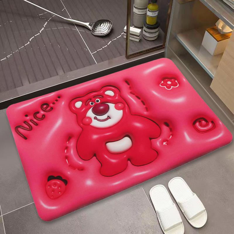 Cartoon Strawberry Bear Toilet Toilet Non-slip Foot Mat Diatom Mud Floor Mat 3D Three-dimensional Expansion Soft Mat Door Mat