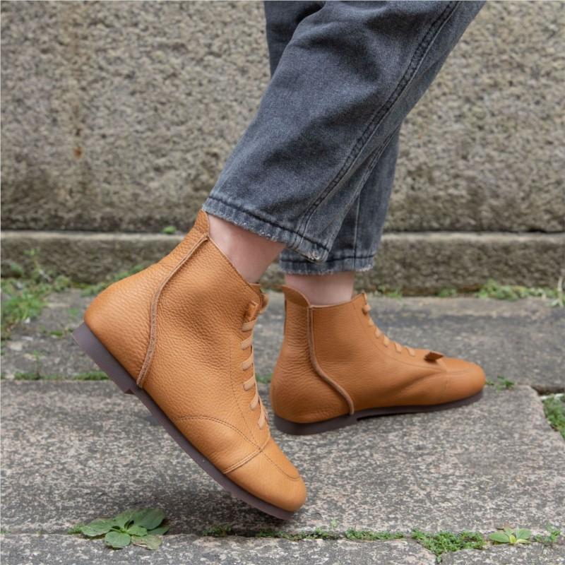 Johnature Handmade Genuine Leather Flat Ankle Boots Casual Soft Cowhide Soft Soled Women's Shoes