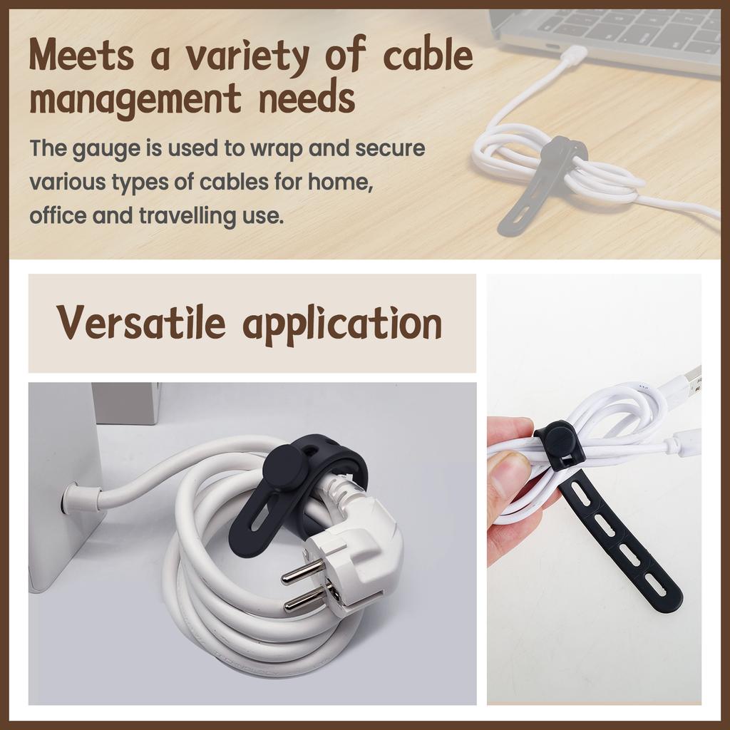 30/60Pcs Silicone Cable Ties Wire Organizer Black Adjustable Cable Straps Reusable Cable Management Cord Organizer Fastening