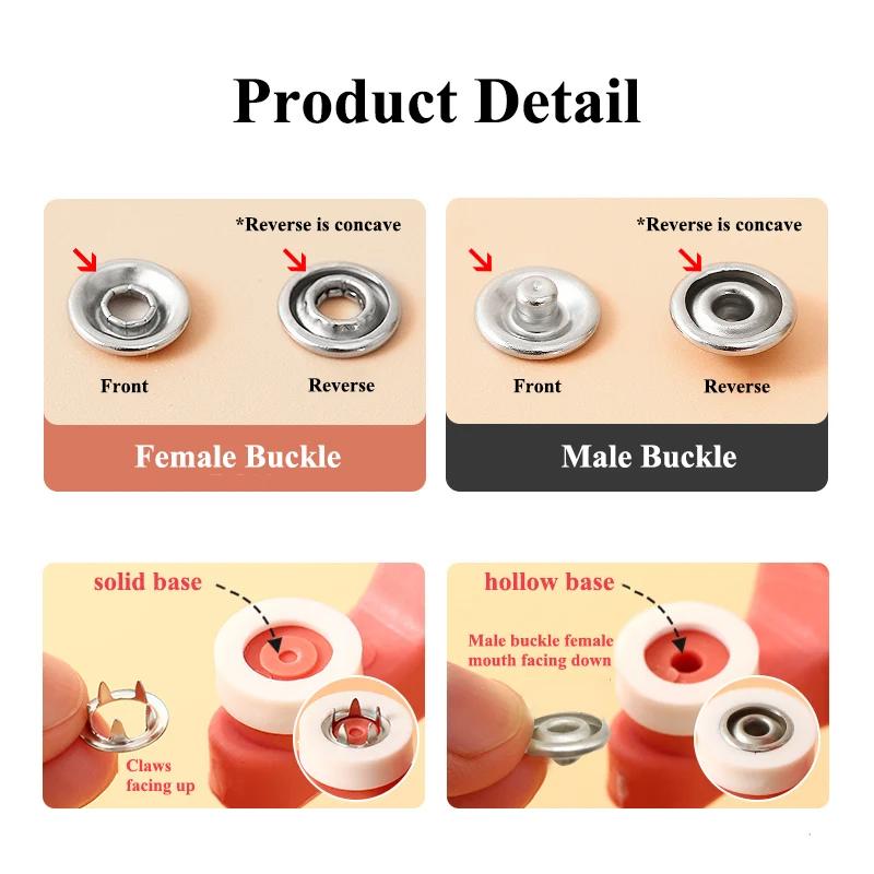 Plier Tool+50/100 Set Metal Sewing Buttons Hollow Solid Five-claw Buckle Metal Snap Buttons for Installing Clothes DIY Craft