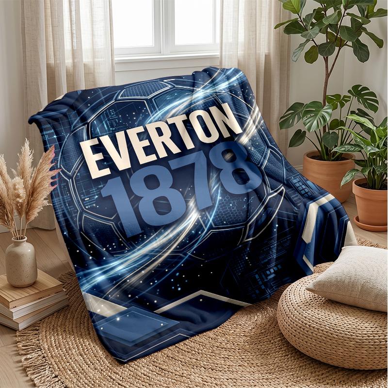 Everton Football Print Flannel Blanket, Soft Warm Lightweight Throw Blanket for Sofa Bed Camping