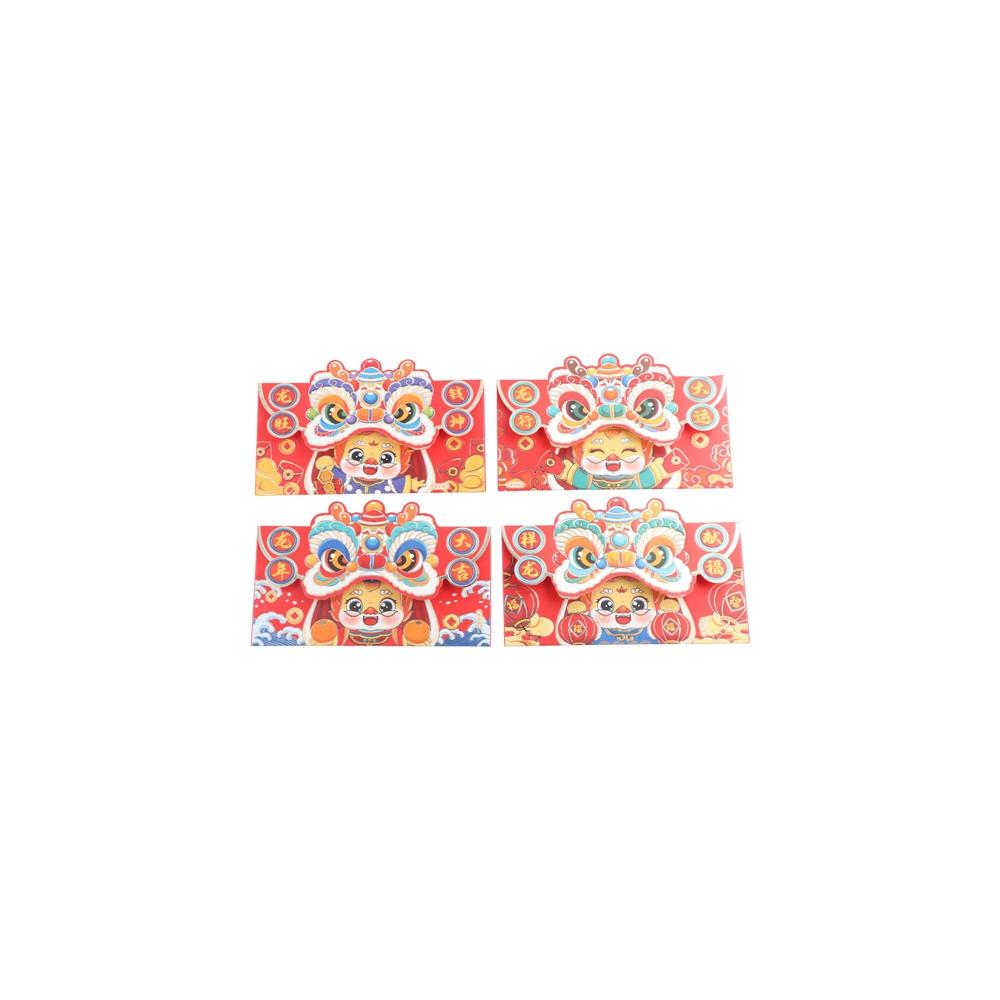 4pcs Lion Dance Dragon Year Red Envelope Red Cartoon Luck Money Envelopes Cute Chinese Style Lucky Money Pocket Chinese New Year