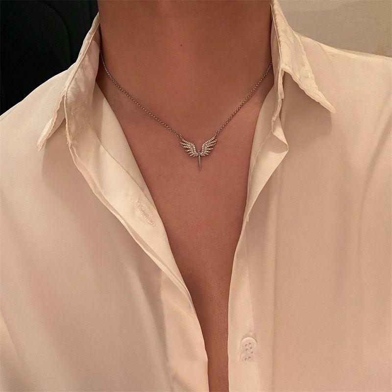 Angel Wings Pendant Necklace For Men Unisex Hip Hop Gothic Punk Clavicle Chain Trendy Classic Neck Jewelry Gift