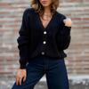 Women's V-Neck Knit Cardigan Slim Fit Long Sleeve Open Front Sweater for Everyday Wear