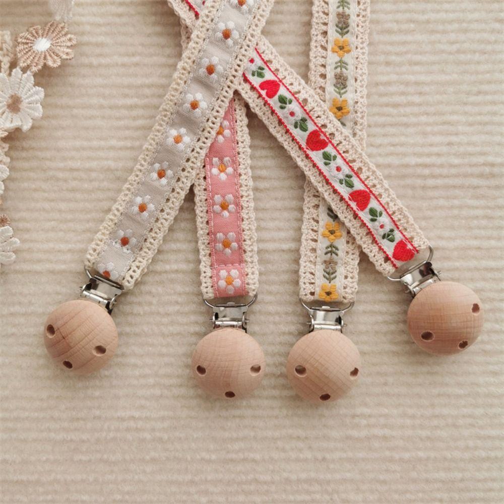 Ethnic Style Soother Holder Floral Nipple Holder Clips Colorful Baby Cloth Pacifier Chain Children