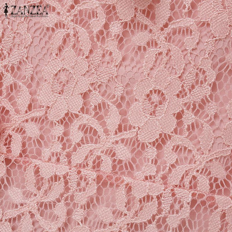 ZANZEA Women Summer Round Neck Half Sleeve Lace Patchwork Blouse