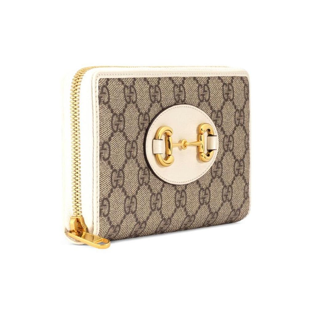 Gucci Horsebit 1955 Vintage Logo Long Canvas And Leather Wallet Women Wallet Ebony White 621889-92TCG-9761