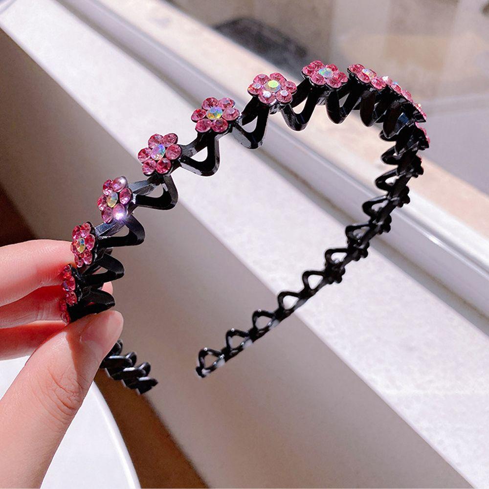 Vintage Headwear Non-slip Wave Flower Crystal Korean Style Hairbands Thin Headband Women Hair Hoop