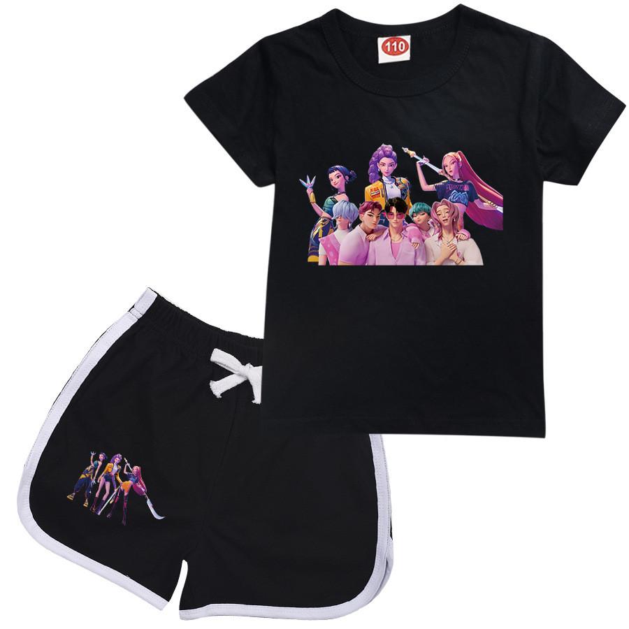 

Детский Девочки Аниме Мультяшный ПОП Певица Руми Зои Мира Принт Повседневная Футболка с Короткими Рукавами Шорты Комплект Одежды 170cm чёрный