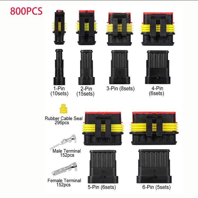 800Pcs 1.5 Series 1-6 Pin Automotive Waterproof Wire Harness Connector Male Female Sealed Electrical Plug Socket Kit